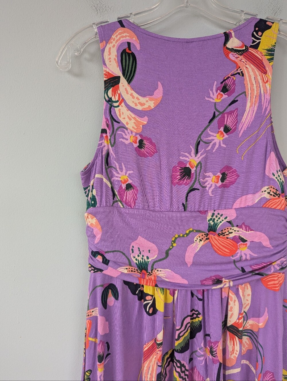 Soma Purple Floral Print Draped Empire Jersey Dress - Picture 12 of 13